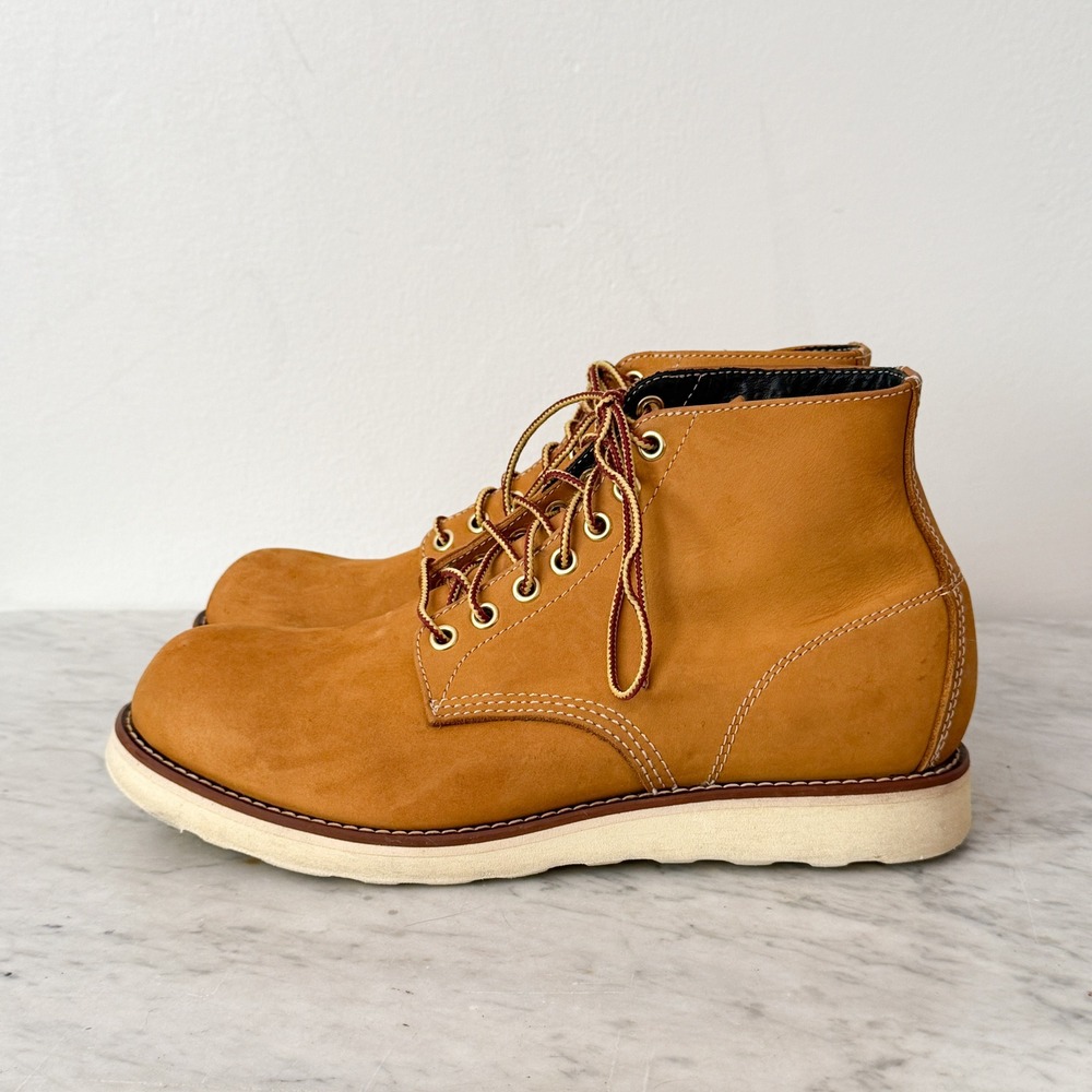 Hawkins Work Boots Tan Nubuck Leather Wedge Sole Lace Up Round Toe Tan Mens 10.5